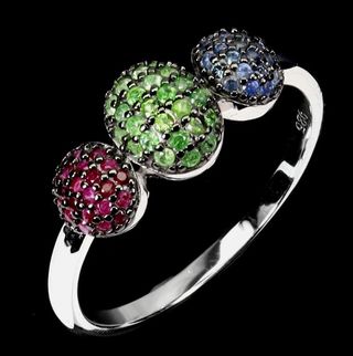 Anillo Plata con Tsavoritas, Rubíes y Zafiros