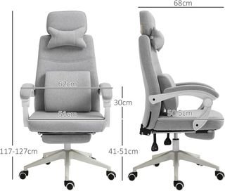 Silla De Oficina Ergonómica, Silla De Escritorio Con Ruedas, Cojín Lumbar, Reposacabezas Y Reposapiés Extraíble, Gris 62X68X117-127Cm