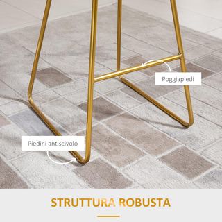 Conjunto de 2 Taburetes Altos, Taburetes de Cocina con Respaldo y Reposapiés para Salón o Cocina Estilo Moderno, Cojín de Terciopelo y Estructura de Metal, 52.5X47X97Cm, Negro y Oro
