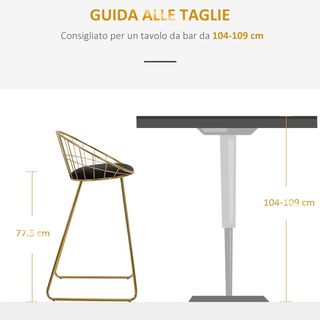 Conjunto de 2 Taburetes Altos, Taburetes de Cocina con Respaldo y Reposapiés para Salón o Cocina Estilo Moderno, Cojín de Terciopelo y Estructura de Metal, 52.5X47X97Cm, Negro y Oro