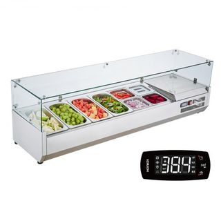 Estación de Preparación de Condimentos Refrigerada, Estación de Condimentos Refrigerada de 155 W para Encimera, con 4 Bandejas de 1/3 y 4 Bandejas de 1/6, Cuerpo de Acero Inoxidable 304 y Tapa de ...