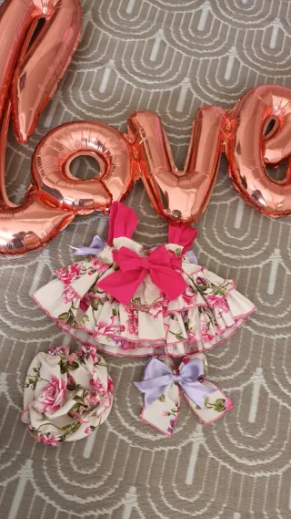 Vestido y cubrepañal niña 3-6 meses