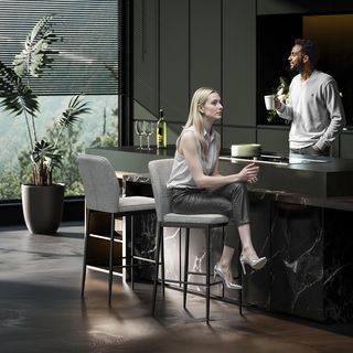 Conjunto de 2 Taburetes de Bar de Terciopelo, Sillas Altas Modernas con Reposapiés y Respaldo, Taburetes de Cocina y Salón, 41X52X97 Cm, Gris