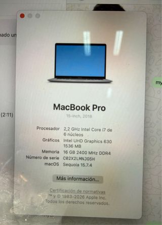 MacBook Pro Touchbar. 15 pulgadas