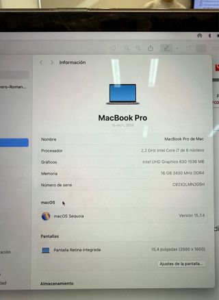 MacBook Pro Touchbar. 15 pulgadas