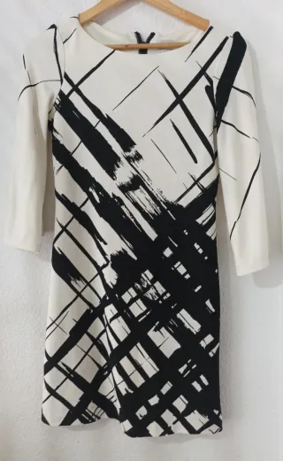 Vestido crema y negro estampado