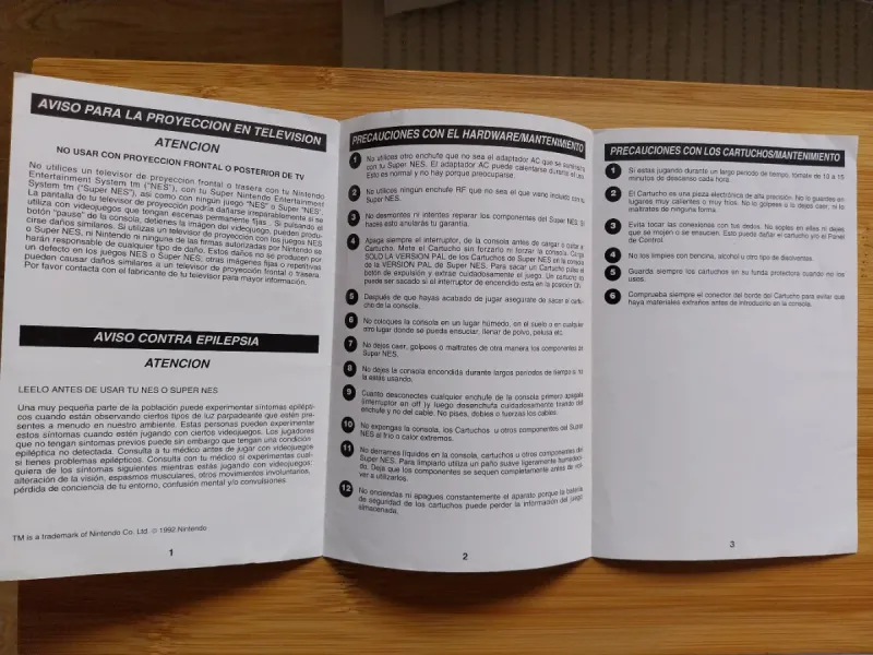 MANUAL DE PRECAUCIONES ESPAÑOL JUEGOS SNES afbeelding 3
