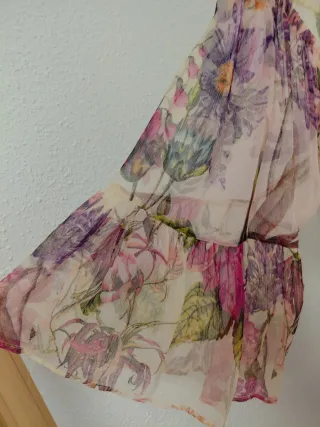 Vestido Boho Gasa Estampado Floral,fondo beig