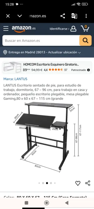 Escritorio regulable, ajustable y abatible