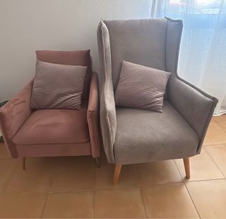 2 Sillones de tela grises y rosas
