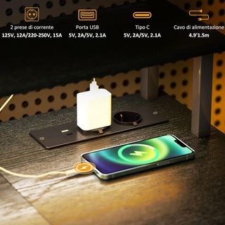 Escritorio para Computadora Reversible con Estantes, 120X50 Cm Escritorio de Oficina con Tomas de Corriente y Luces LED, Mesa para PC de Estudio con Doble Soporte para Monitor, Negro