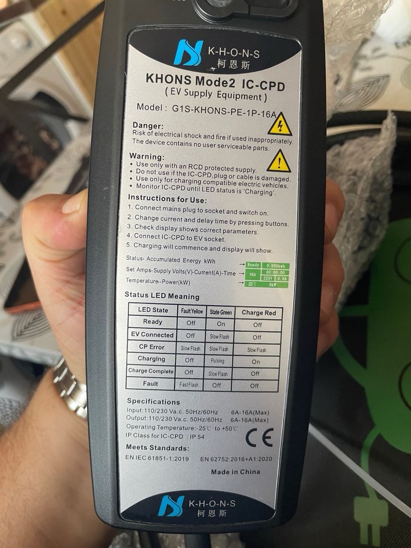 Cargador EVSE KHONS G1S-KHONS-PE-1P-16A afbeelding 4