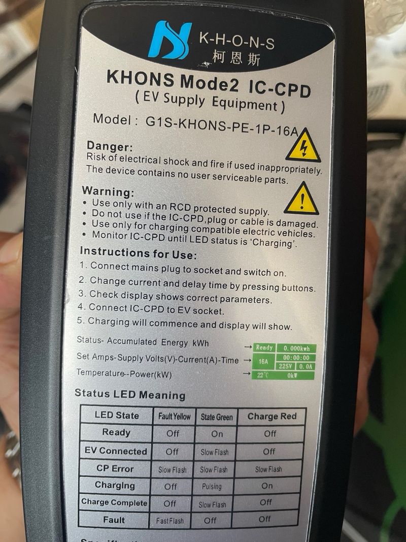 Cargador EVSE KHONS G1S-KHONS-PE-1P-16A afbeelding 5