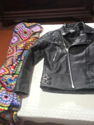 Chaqueta Cuero Vintage Negra Talla XL