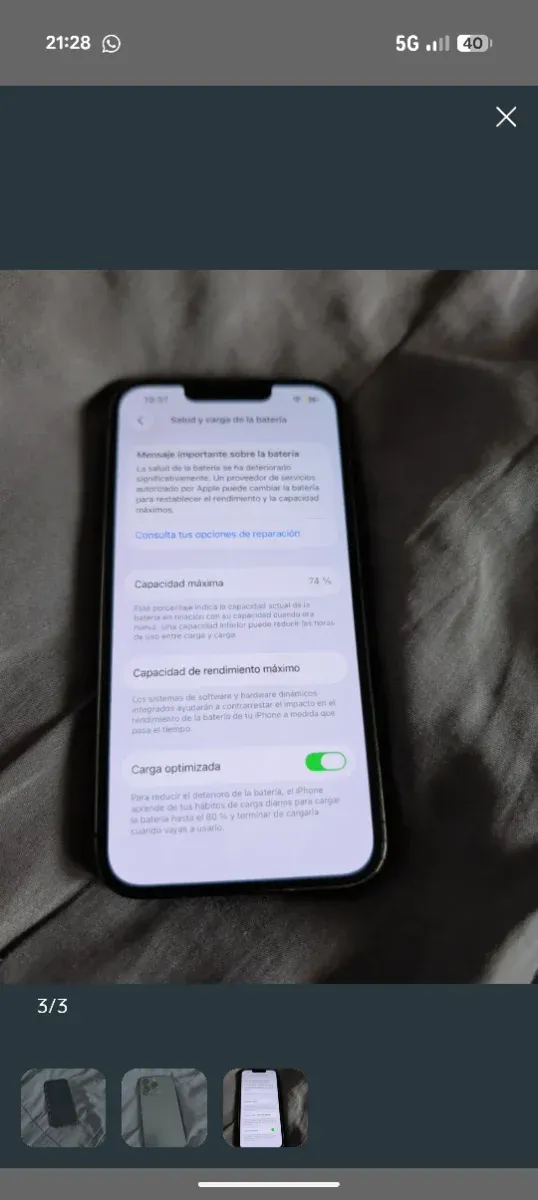 iPhone 13 Pro 74% Capacidad Batería