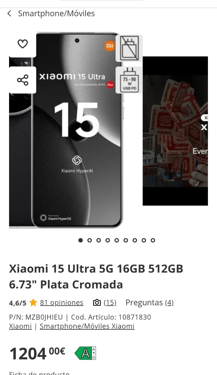 Xiaomi 15 Ultra 5G 16GB 512GB Plata Cromada
