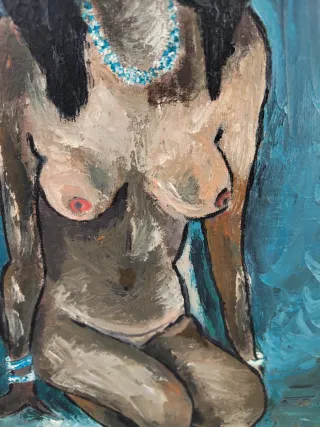 Pintura al óleo sobre lienzo antigua mujer desnuda