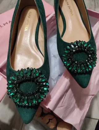 Zapatos piel Alma en Pena verdes