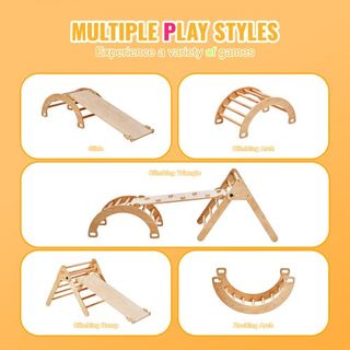 Conjunto de Triángulo Pikler, Juguetes de Escalada para Niños de 5 en 1, Parque Infantil Interior, Conjunto de Escalada Montessori con Triángulo, Rampas y Arco, Gimnasio de Escalada de Madera de G...