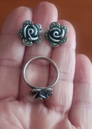 Conjunto Anillo y Pendientes Flor Plata