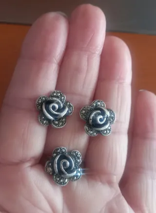 Conjunto Anillo y Pendientes Flor Plata