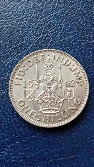 MONEDA PLATA CHELÍN BRITÁNICO JORGE VI 1942