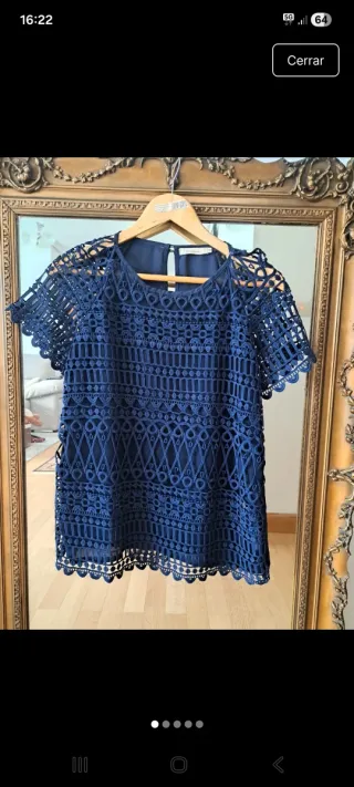 Blusa azul noche de encaje