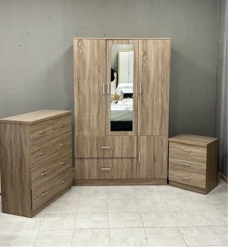 PACK ARMARIO+CÓMODA+MESITA DE NOCHE DE MADERA