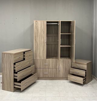 PACK ARMARIO+CÓMODA+MESITA DE NOCHE DE MADERA