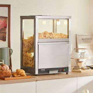 Calentador Comercial de Nachos, Máquina Calentadora de 80L con Base Calentadora y Luz de Calentamiento, Máquina de Nachos con Tablero de Deflexión, Acero Inoxidable, para Nachos, Palomitas, Papas ...