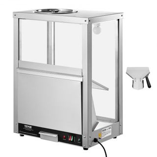 Calentador Comercial de Nachos, Máquina Calentadora de 80L con Base Calentadora y Luz de Calentamiento, Máquina de Nachos con Tablero de Deflexión, Acero Inoxidable, para Nachos, Palomitas, Papas ...