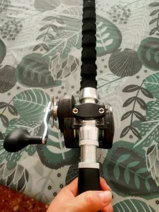 Caña y carrete para pesca en barca