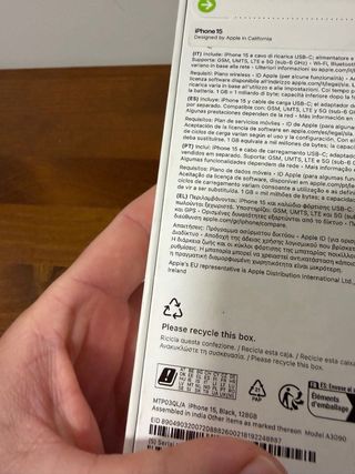 iPhone 15 128GB Negro Precintado + Factura