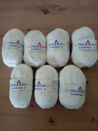 7 ovillos Pinguin esmeralda   blanco