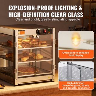 Exhibidor de Comida Caliente Comercial de 3 Niveles, Calentador de Exhibición de Comida de 800W con Luz para Mejorar la Exhibición de Comida, Control de Temperatura de 30℃~85℃, Capacidad Grande de...