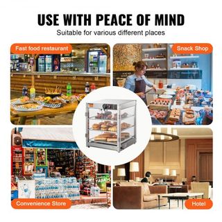 Exhibidor de Comida Caliente Comercial de 3 Niveles, Calentador de Exhibición de Comida de 800W con Luz para Mejorar la Exhibición de Comida, Control de Temperatura de 30℃~85℃, Capacidad Grande de...