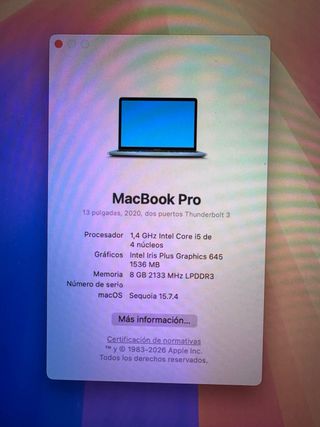 MacBook Pro 13 pulgadas 2020 Touch Bar 256Gb