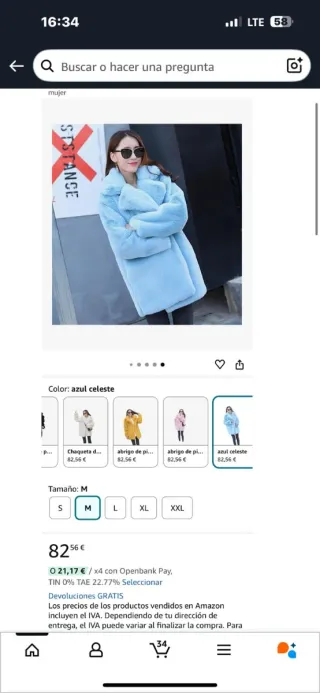 Chaquetón azul de pelo sintético