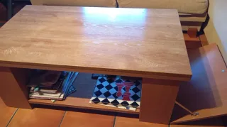 Mesa centro madera 115x65x45cm con botellero