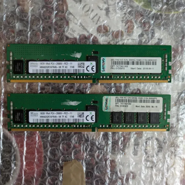 2x 16GB RAM Registered ECC 2666MHz DDR4 para servidor