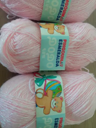 3 Ovillos Pinguin Esmeralda Rosa
