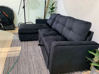 Sofá Cama Negro + Mesa Comedor Cristal