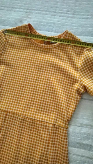 Vestido Zara cuadros beige y amarillo