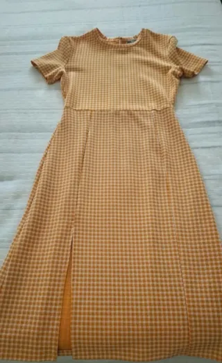 Vestido Zara cuadros beige y amarillo