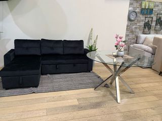 Sofá Cama Negro + Mesa Cristal