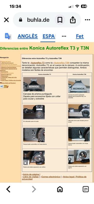 Cámara Konica Autoreflex T3 N