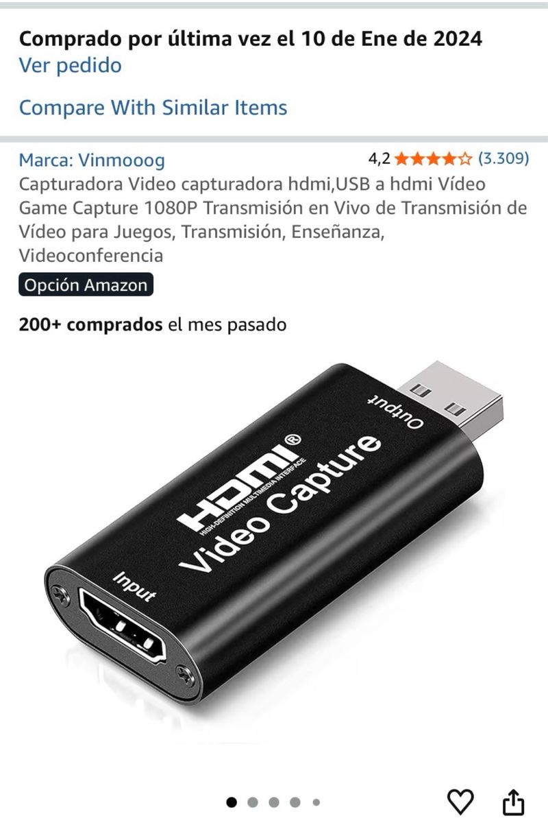 Capturadora Video HDMI USB 1080P