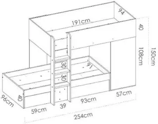Litera juvenil 2 camas 90 con armario y cajones