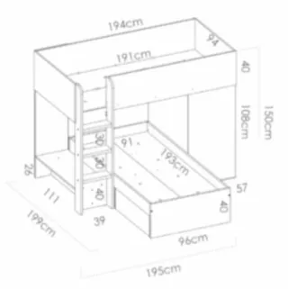 Litera juvenil 2 camas 90 con armario y cajones
