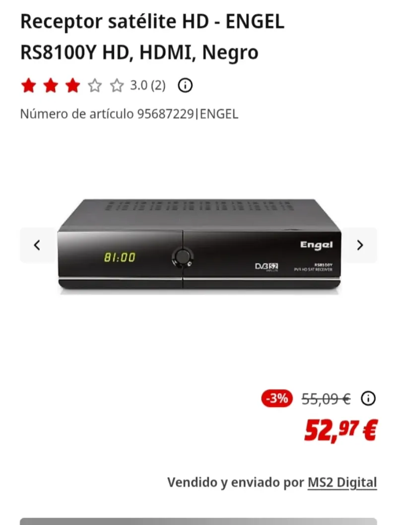 Receptor Satélite Engel RS8100Y HD DVB-S2 USB afbeelding 2